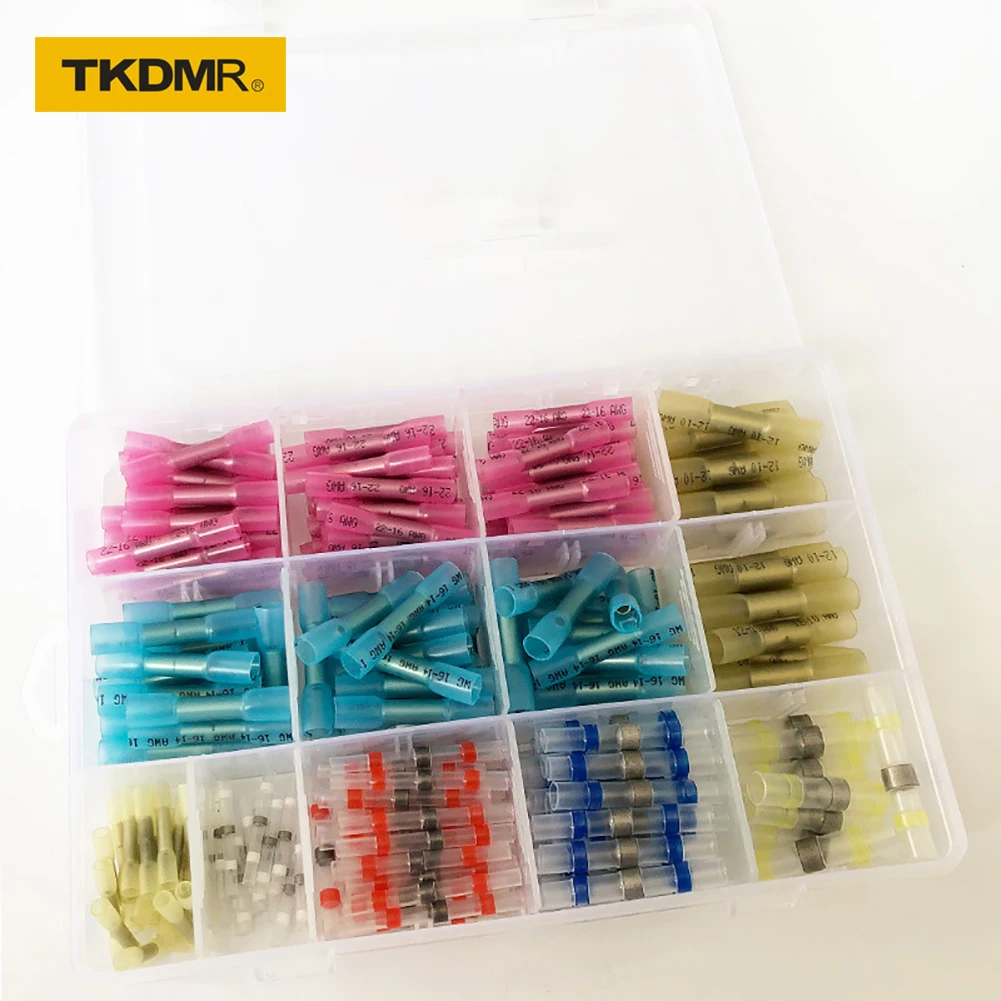 

TKDMR250PCS hybrid heat shrinkable connection terminal waterproof solder sleeve pipe wire insulation butt connector kit