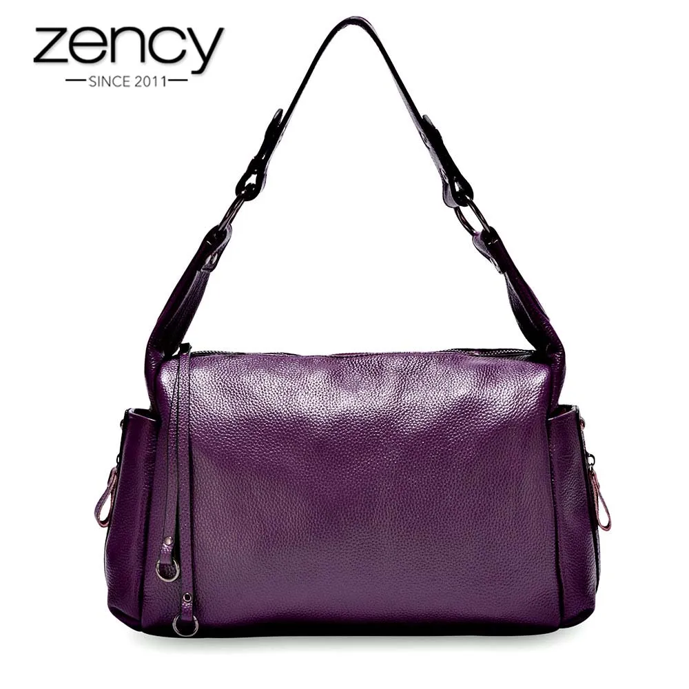Zency Small Hobos 100% натуральная кожа женская сумка на плечо Очаровательная фиолетовая