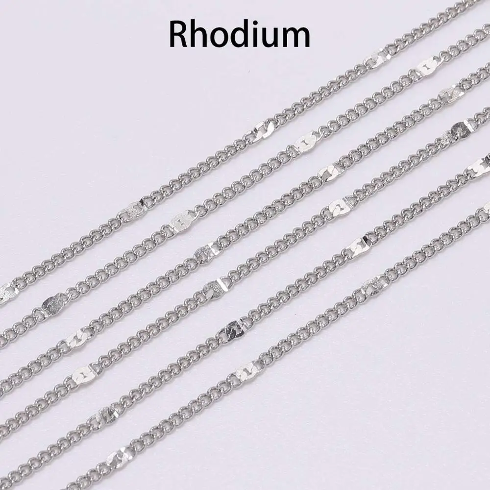 Rhodium 5 м/лот, серебряное/золотое ожерелье с покрытием, цепочки для изготовления ювелирных изделий, самодельные цепочки, материалы ручной работы - Цвет: Rhodium