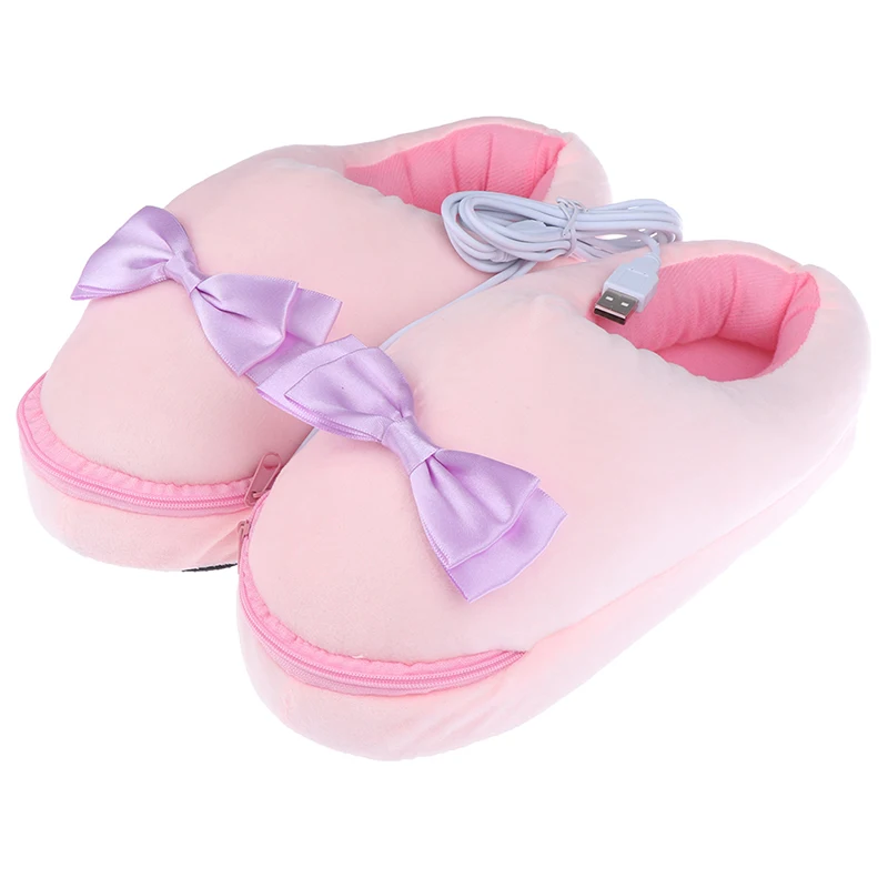 Розовый, серый, практичный безопасный плюшевый USB обогреватель для ног, мягкая обувь с электрическим подогревом, тапочки, милые кролики, рождественский подарок для девочек - Цвет: as the pic