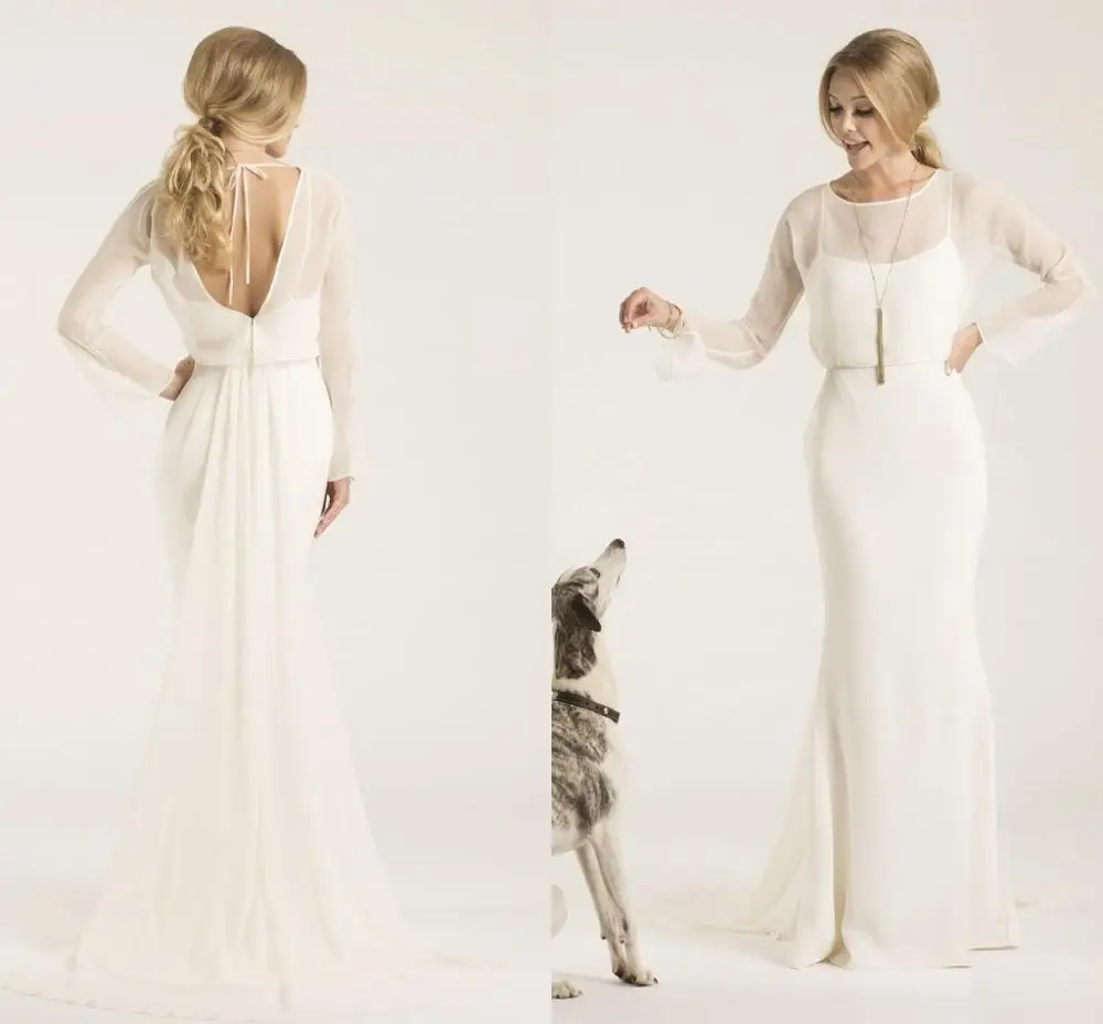 

Элегантные Новые свадебные платья в стиле бохо с иллюзией, шифоновые Простые Свадебные платья с длинными рукавами 2024, свадебные платья