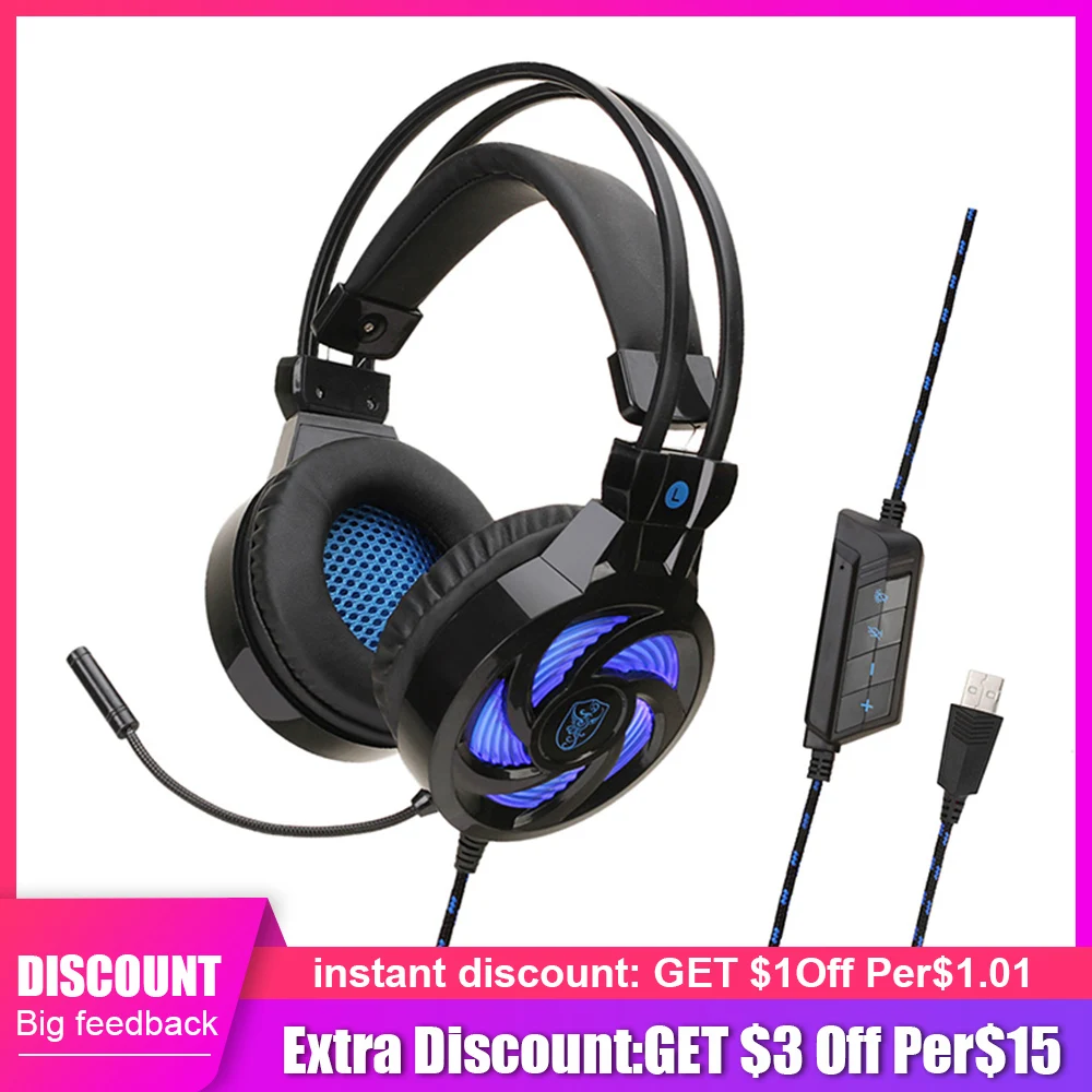 SY855MV 7 1 USB Gaming Wired Headset With Mic Bass Stereo LED Light Over Ear Computer Phone Gaming Headphone For PS4 PC XBox One