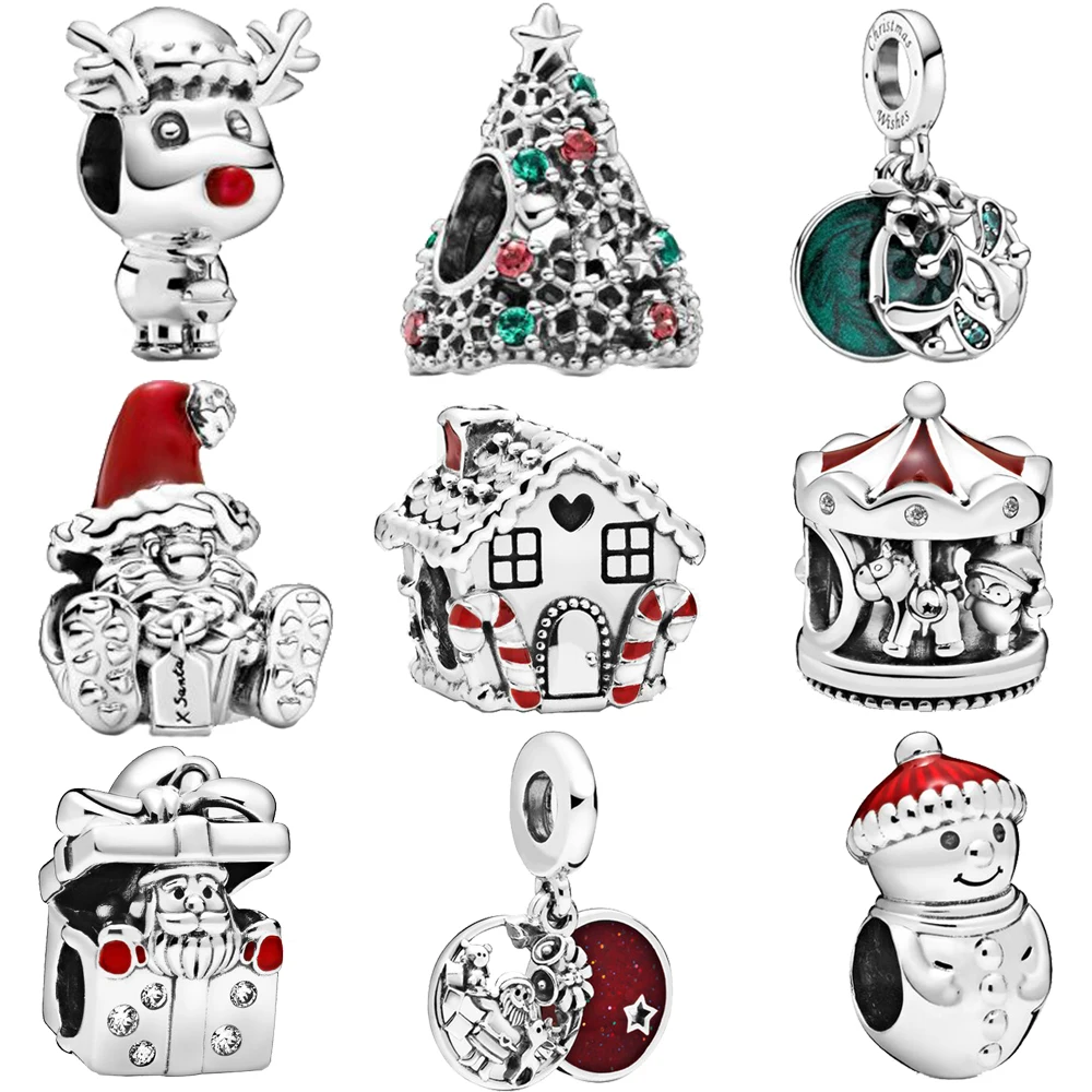 

2020 Winter New 925 Sterling Silver Beads Christmas Santa Charm fit Original Pan Bracelet Christmas Jewelry