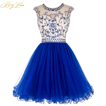 

BeryLove Royal Blue Short Homecoming Dress 2020 Crystal Bodice Ruffle Skirt Colorful Short Gown Girl Party Prom Graduation Dress
