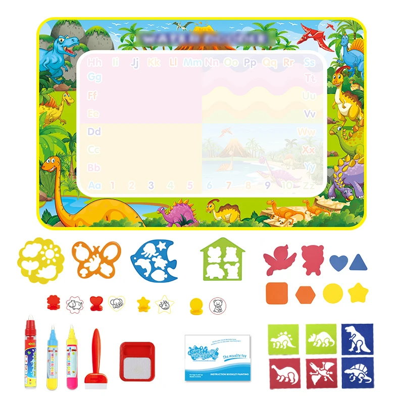 Dinosaur Theme Water Drawing Mat & Pens & Stamp Kids Painting Board Baby Play Mat Doodle Rug Educational Toy Birthday Gift