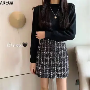 

2020 Spring and Autumn New Korean-Style Skirt Slim All-match Plaid High Waist Hip Tweed Skirt Women