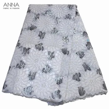 

Anna african silver gray sequins lace fabric 2020 high quality embroidery with hollow design nigerian organza fabrics for sewing