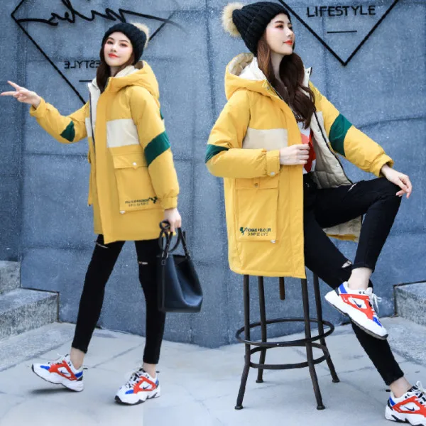 

Photo Shoot 2019 Winter New Style Korean-style down Jacket Cotton-padded Clothes Women's Dress Medium-length Casual Hooded Cotto