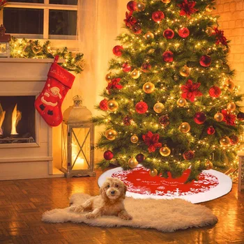 

Red Christmas Tree Skirt Flannel Embroidered Snowflake Christmas Tree Decorations New Year Home Decoration Tool 122cm
