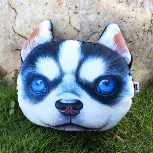 Neck Pillow 3D Dog Throw Pilows Cartoon Personality Creativity Husky Animal Head Car Headrest Cushion Plush Doll Gift Decor 