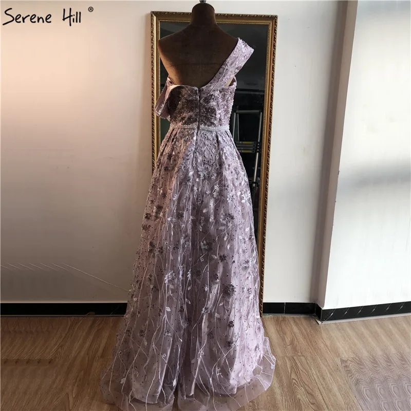 Dubai Purple V-Neck Crystal Sexy Evening Dresses Sleeveless A-Line Lace Fromal Dresses Long Serene Hill BLA70238