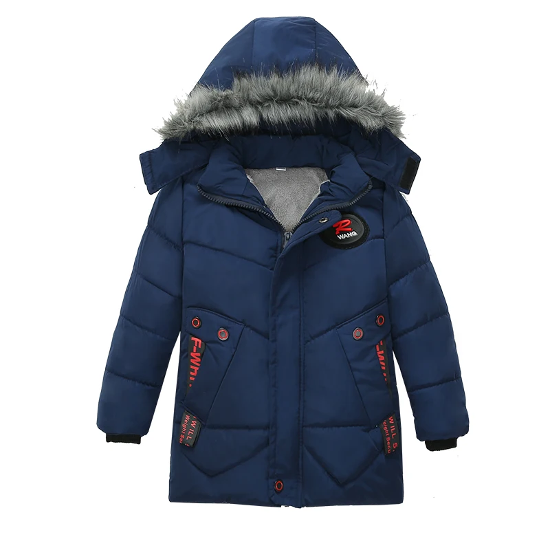 Navy blue Kids Jacket For Boys Thick Cotton-padded Clothes Autumn Winter Children Boys Long Sleeve Hooded Outerwear Coat 2 3 4 5 Year - Цвет: Navy blue