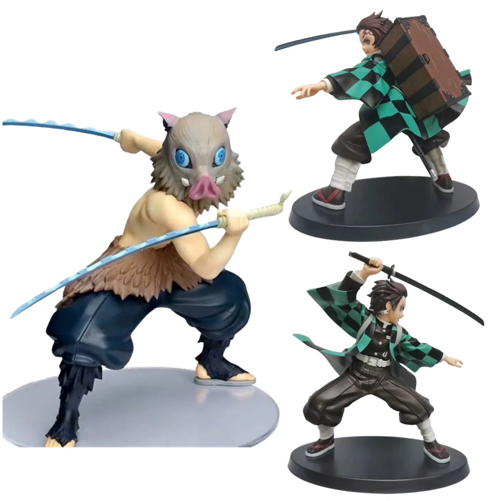 Kimetsu no Yaiba Action Figures Kamado Tanjirou Hashibira Inosuke Battle Demon Slayer Anime Figurine Model PVC Collectible Toys