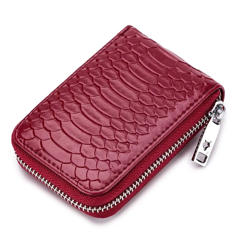 

Snake pattern organ small card holder coin purse lady cowhide multi-card slot fashion zipper card holder certificate simple