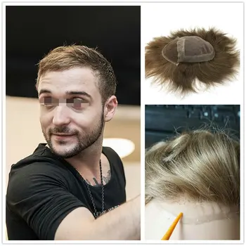 

Hstonir Fashion Men Wig Mono Lace With Swiss Lace In Front For Males Indian Remy Hair System Prosthetics H051