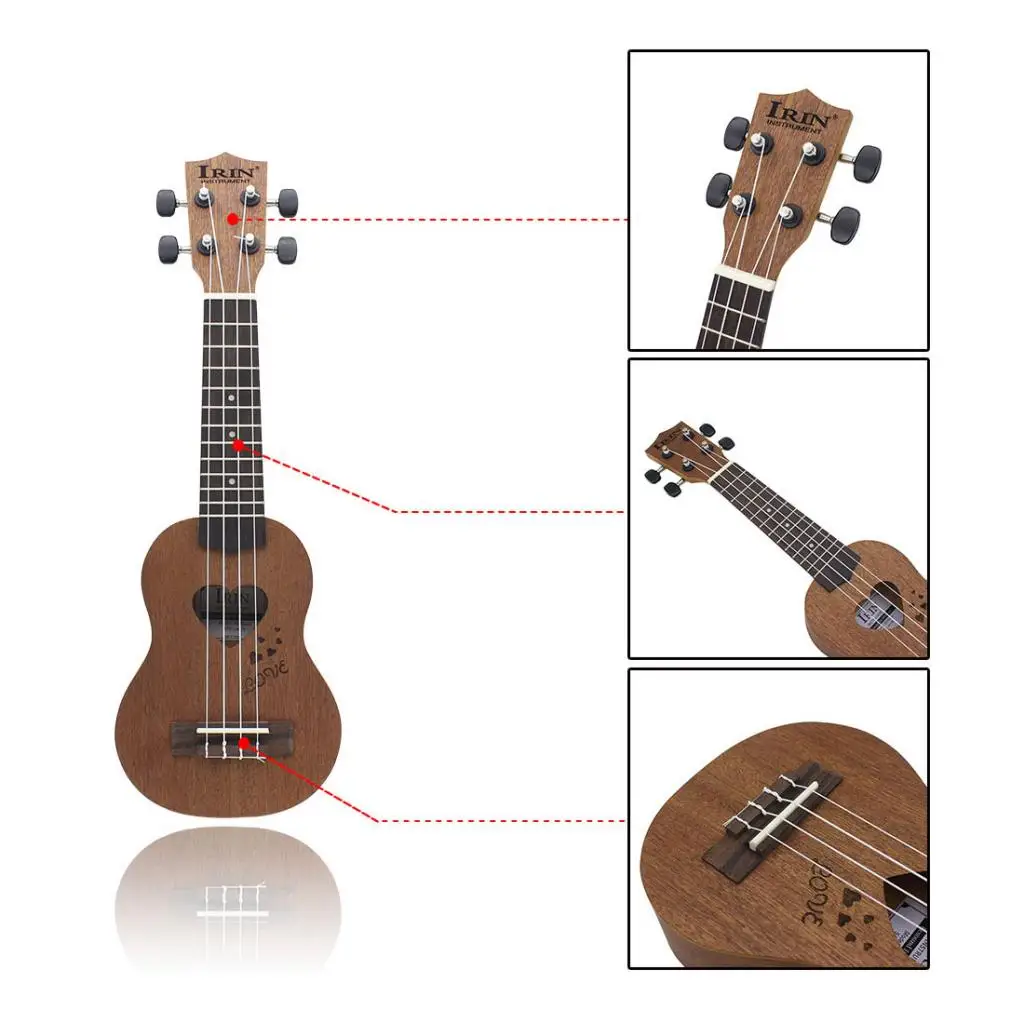 

Portable 17inch Ukulele Heart Shape Sound Hole 4 String Guitar With Gig Bag Set Sapele Wood