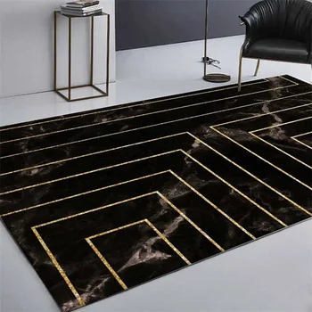 

Fashion Imitation Black Marble Golden Geometric Line Cushion Bedroom Living Room Non-slip Bedside Carpet