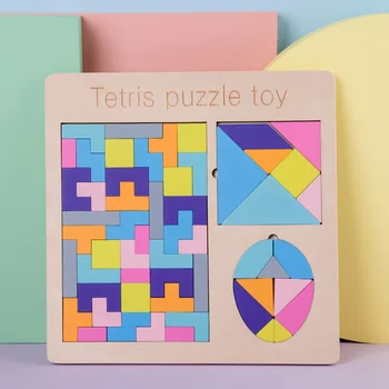 

Houten Montessori Tetris Puzzel Voorschoolse Educatief Geometrische Figuren Speelgoed Tangram Montessori Puzzel Boord Set