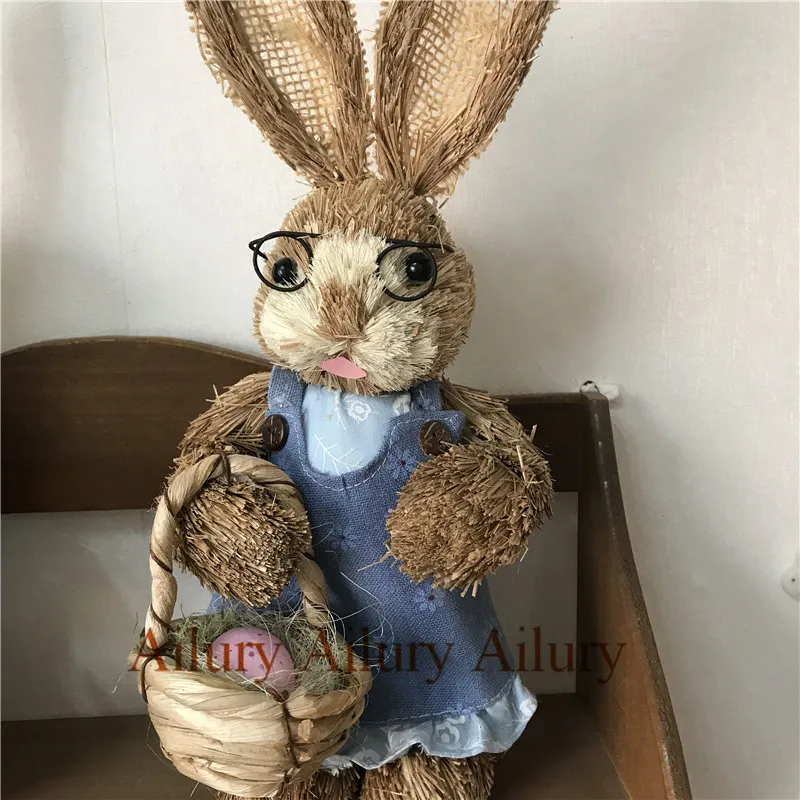 1 women rabbit Скидка 50%, H33cm поздравление Пасхальный Рождественский кролик, настольный Кролик серии соломенная ручная работа, Пастораль, Свадебный декор, милые окна oranment - Цвет: 1 women rabbit
