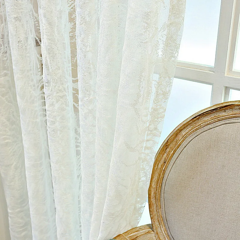 White Lace Gauze Curtains Screen Material Curtain Tulle for Living Room Balcony Kitchen Mosquito Net Sheer Custom M193-50