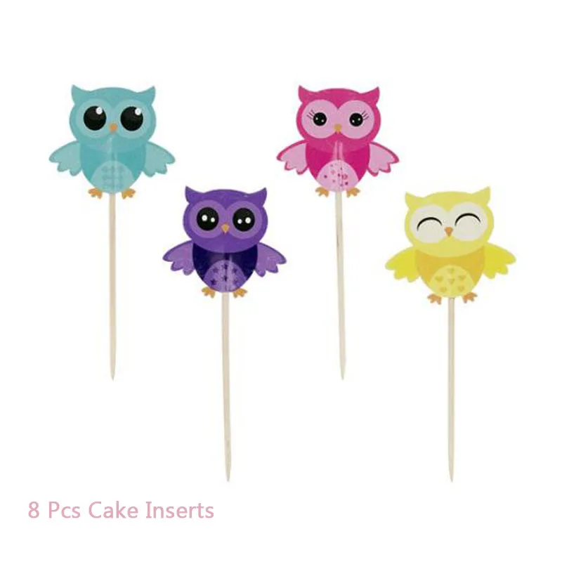 8 Pcs Cake Inserts Одноразовые бумажные столовые приборы в виде совы, бумажные тарелки и стаканы для вечеринки на день рождения, карнавальные вечерние принадлежности - Цвет: 8 Pcs Cake Inserts