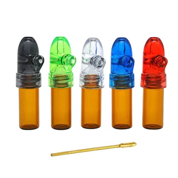 

1pc Glass Snuff Dispenser for Tobacco Herb Vanilla Powder Storage Container Plastic Bullet Shaped Pill Case Sniffer Color Random