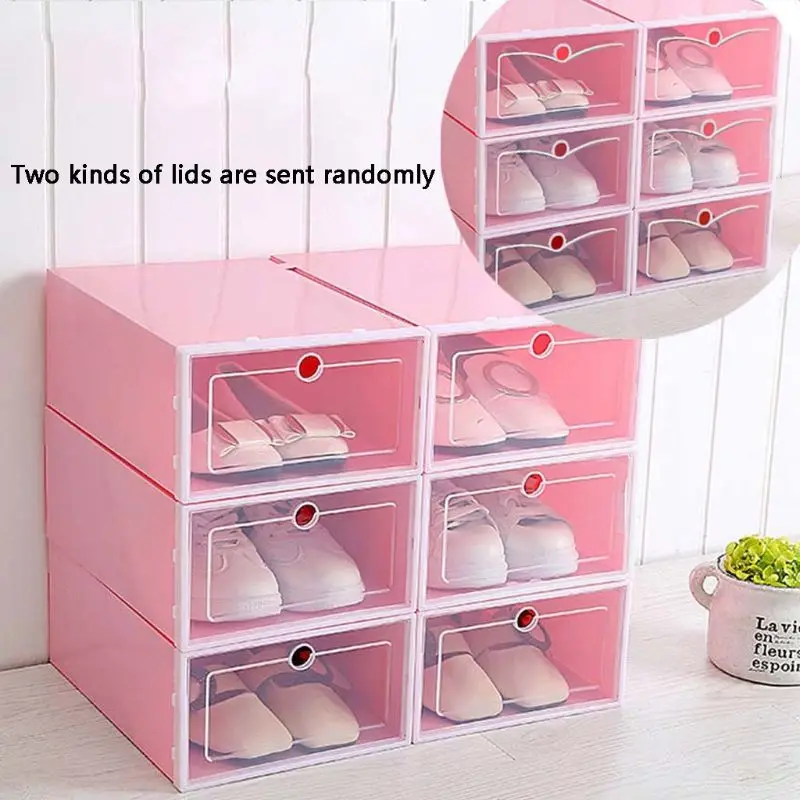 

6Pcs Plastic Shoe Box Stackable Foldable Shoe Organizer Drawer Storage Case with Flipping Clear Door Ladies Men 33.5x23.5x13cm
