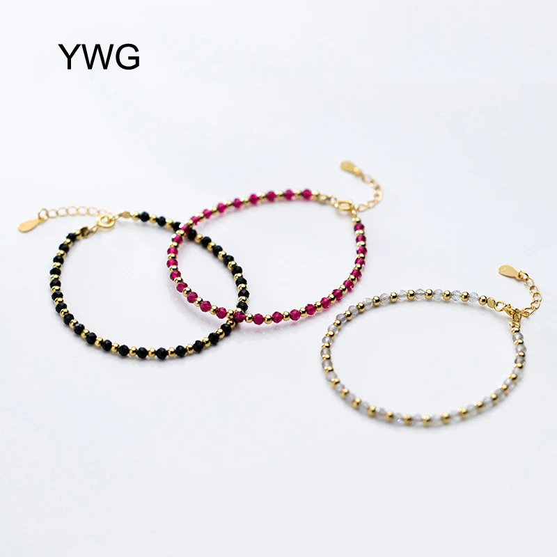 

1pc s925 Sterling Silver Golden Bracelet Red Black 3MM Cut Crystal Extended Chain Bracelet Handmade DIY Couple Hand Jewelry Gift