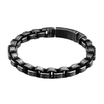 

Solid Black Stainless Steel Men Bracelet Vintage Jewelry Chain Link Friendship Mens Bracelets & Bangles