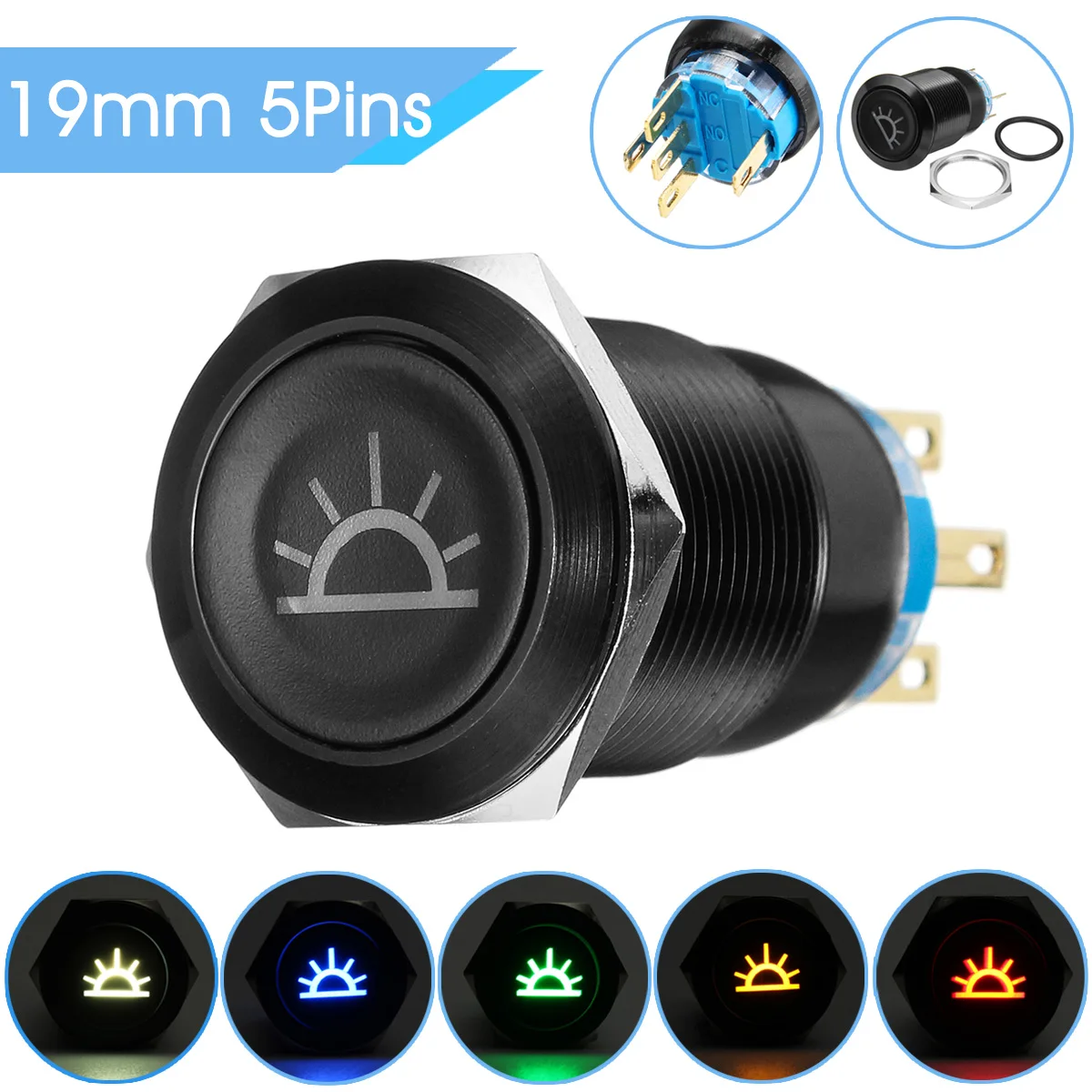 19MM Push Button Switch 12V LED Self Lock Switch IP65 Waterproof Metal On-Off Switch