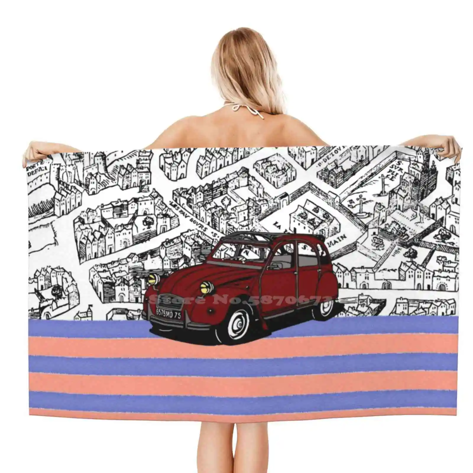 2Cv Francia Stampa 3D Asciugamano Da Bagno Forte Assorbimento D'Acqua 2Cv Anatra Deux Chevaux Nostalgia Retro Automobile Veicolo Motorsport