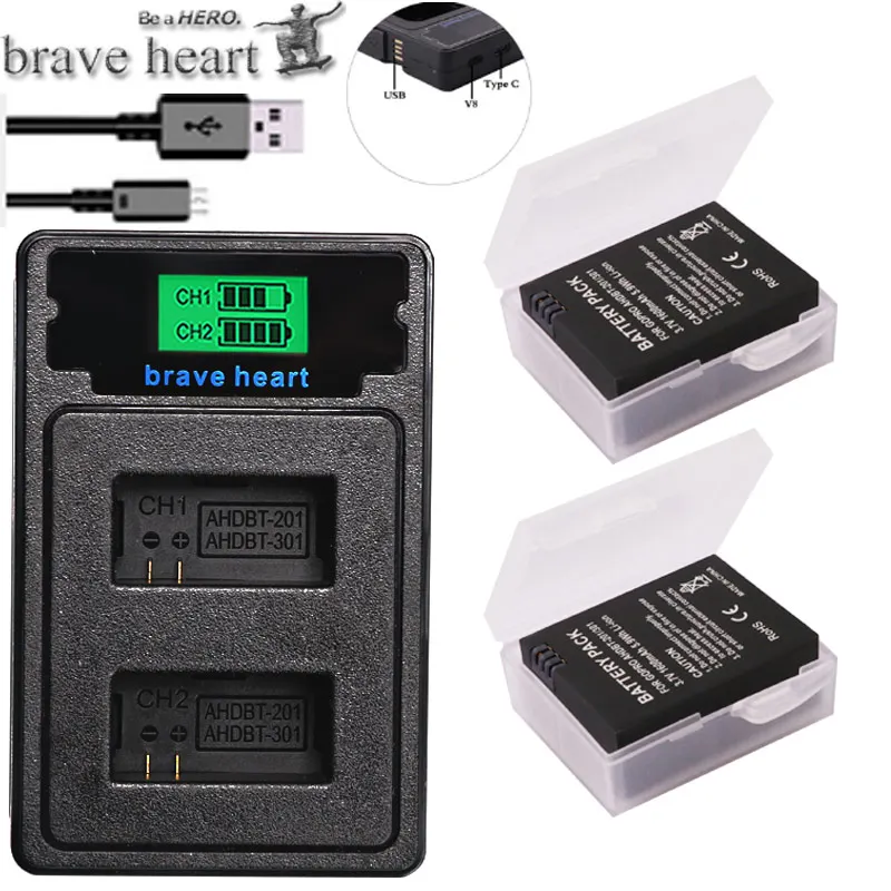 charger and 2battery Go Pro hero 3 3+ gopro3 gopro 3 hero 3 батареи для Gopro hero 3 3+ Black Edition белый серебряный выпуск HD камеры аксессуары - Цвет: charger and 2battery
