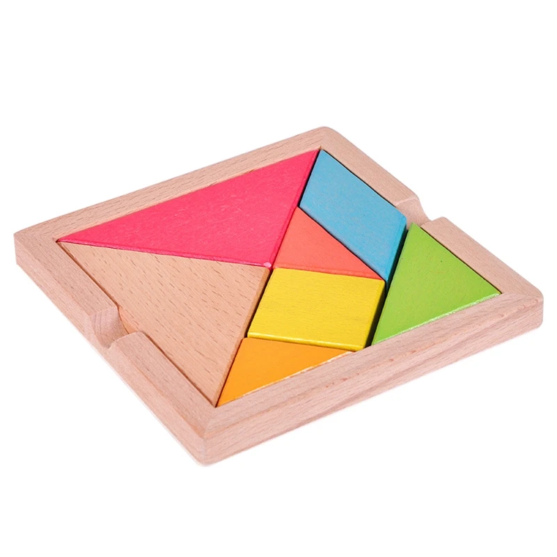 Горячая-красочные деревянные Tangram для детей семь геометрических форм частей головоломки обучающая игрушка