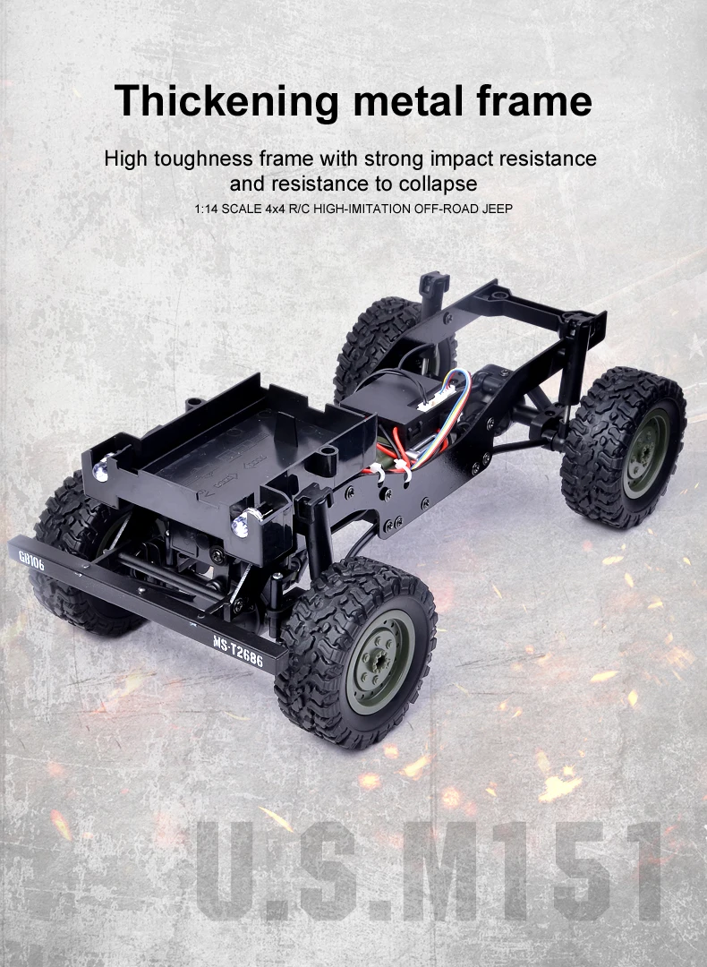 2,4G 1/14th 4WD по бездорожью США M151 Jeep автомобиля беговых анти-столкновения Jeep Грузовик с амортизатором