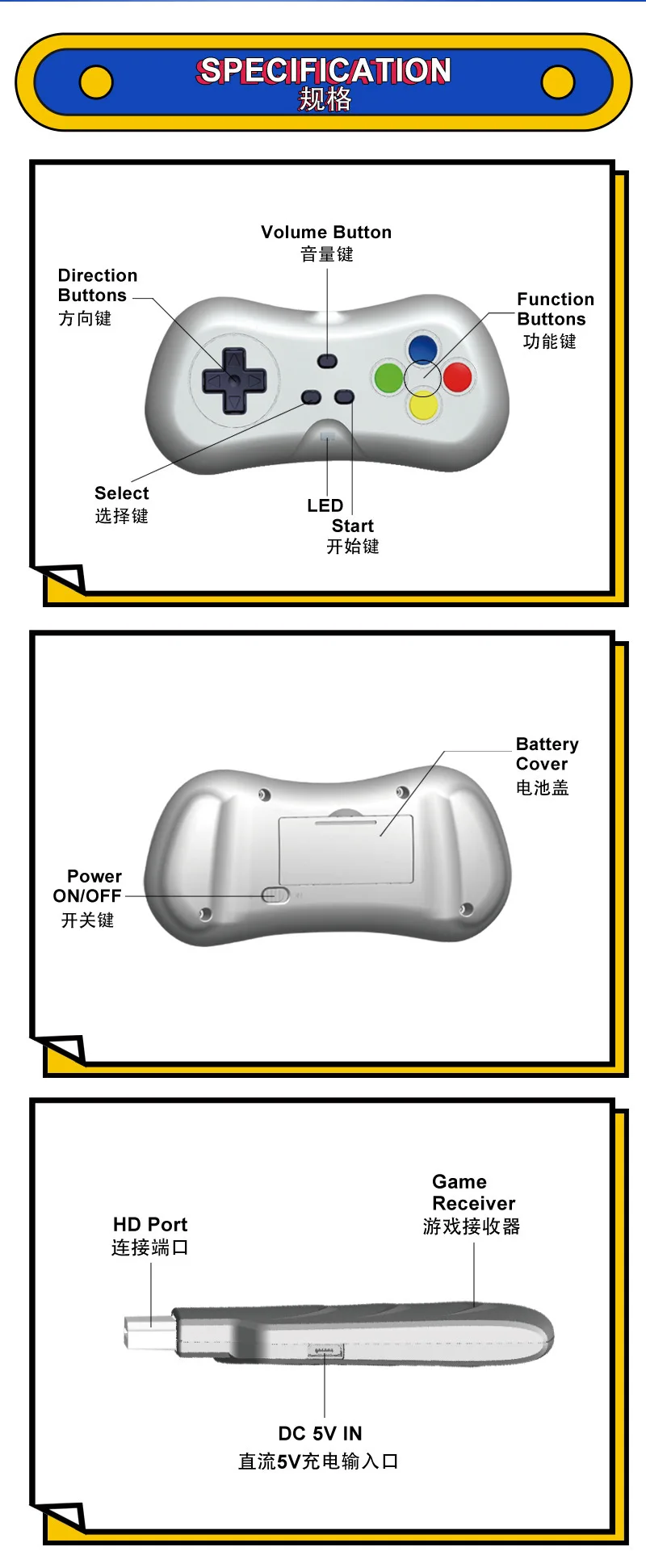HDMI Беспроводная игровая консоль HD двойные геймпады с 638 играми Handleld видео игровая машина Ретро консоль плеер для подарка