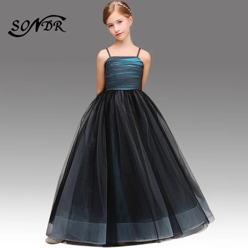 

Flower Girl Dresses HT114 Floor Length First Communion Dresses for Girls Spaghetti Strap Dancing Princess Ball Gowns Party Gown
