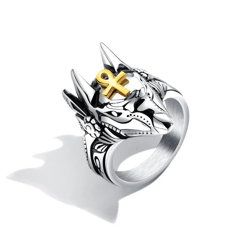 

Factory Direct Europe Trends Helu Anubis Male Rings Fashion Punk Rock Egyptian Cross Men Signet Rings Jewelry Accessories