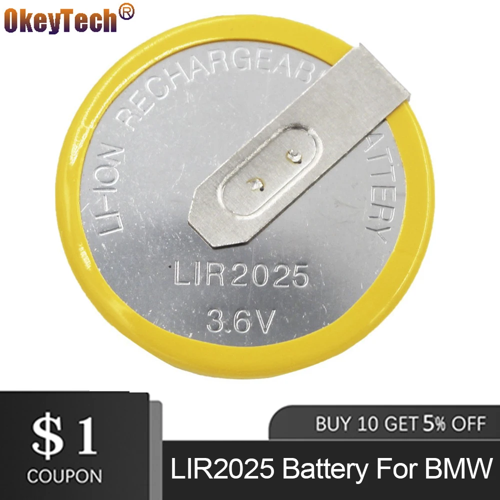 OKEYTECH 5PCS/LOT 3.6V LIR2025 RECHARGEABLE BATTERY FIT FOR BMW 3 5 SERIES E46 E39 REMOTE CAR KEY COVER FOB SHELL CASE BATTERY