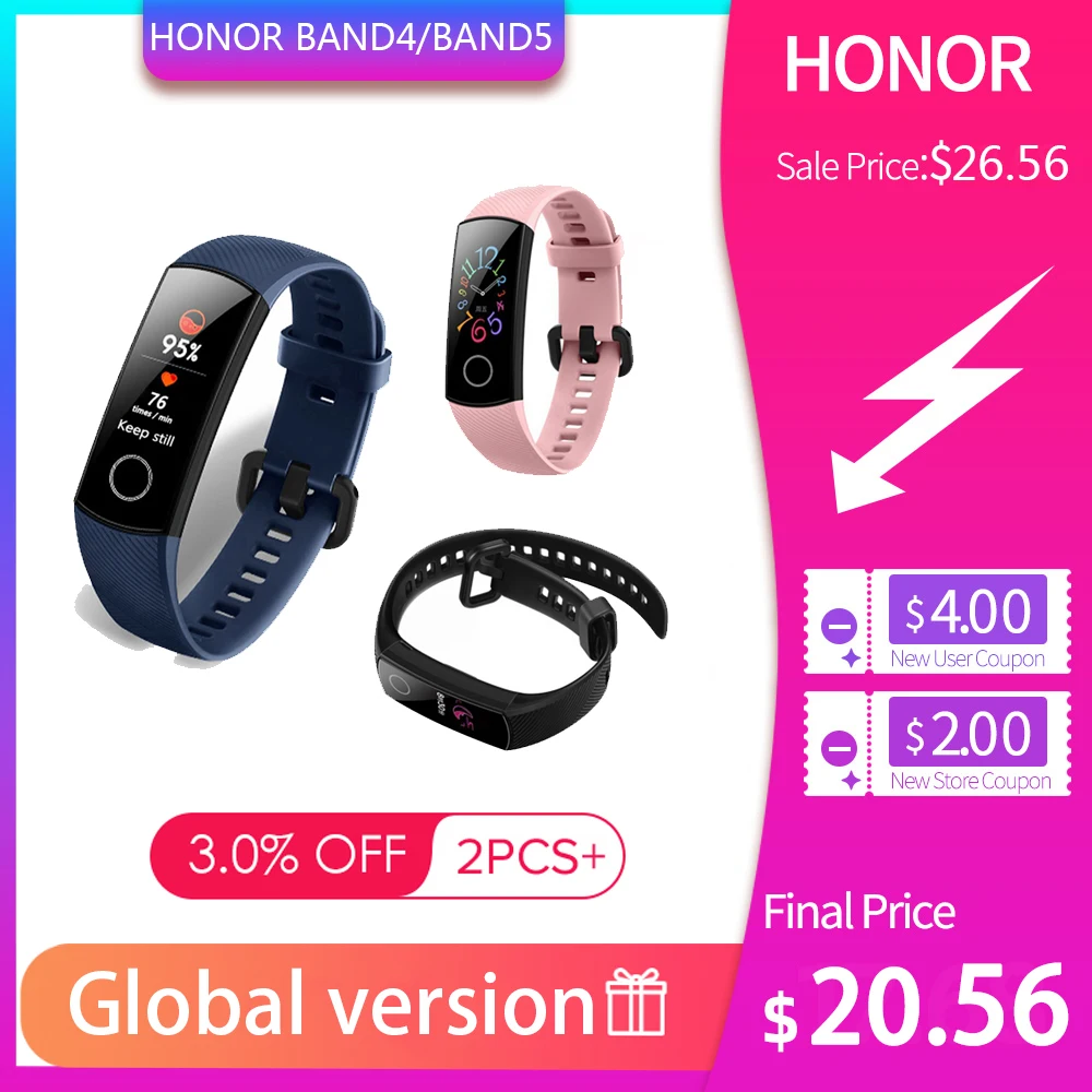 Умный Браслет huawei Honor Band 5, 4, 0,95 дюйма, трекер, умный OLED, для плавания, водонепроницаемый, Bluetooth, фитнес-трекер, сенсорный экран