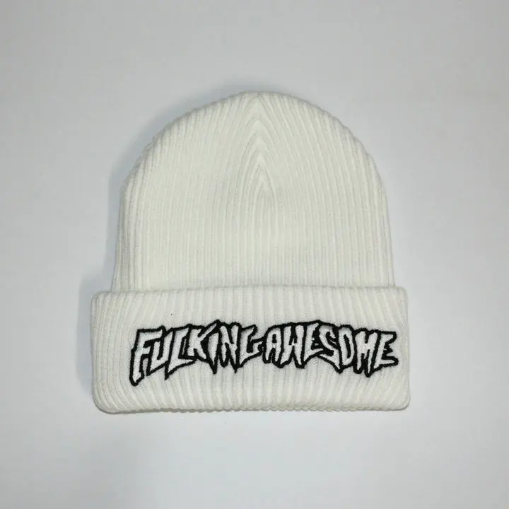 Fxxking Awesome Beanie Winter Hats For Women Ladies Men Acrylic Cap Billie Eilish Bonnet Autumn Knitted Hip hop Embroidery Skull - Цвет: White