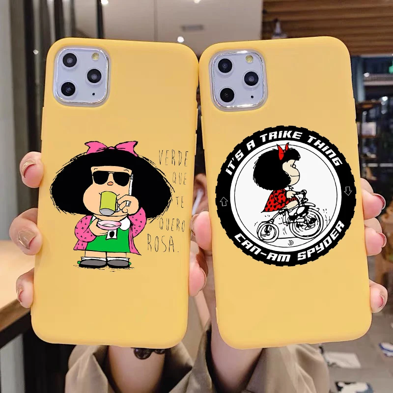 Cute Mafalda TPU soft Silicone phone Case For iPhone 11pro 12pro MAX yellow Cover 7 8 6s Plus XS Max XR 12mini Coque | Мобильные