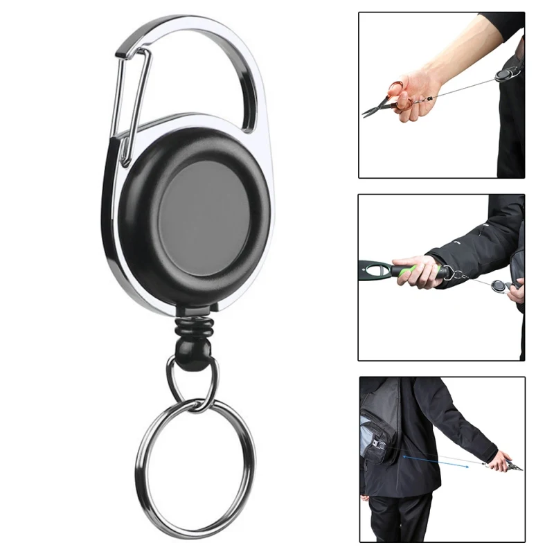 Outdoor Retractable Carabiner Wire Rope Keychain Recoil Sport