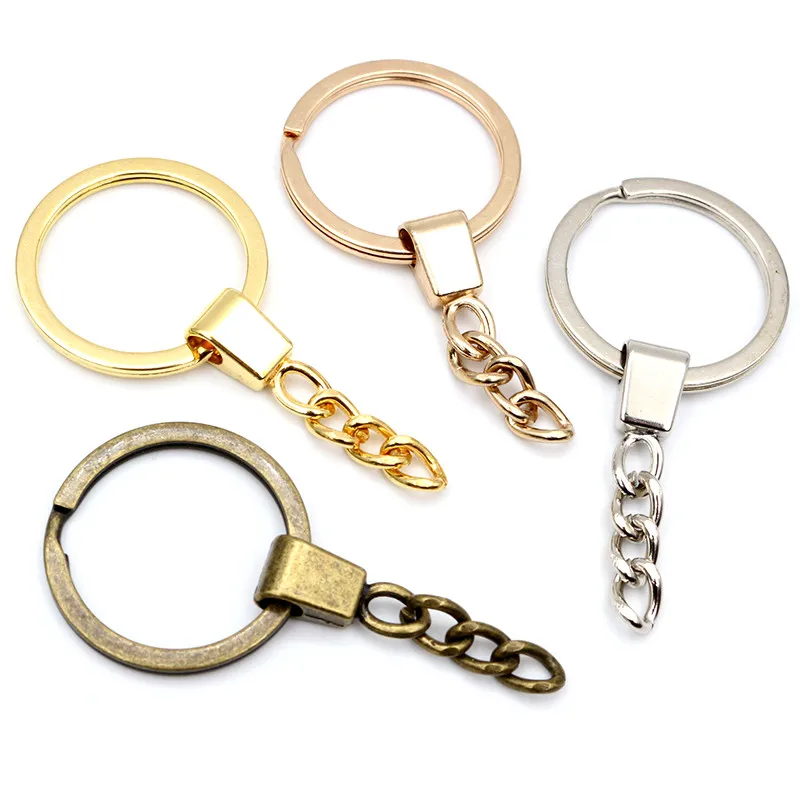 Lot de 10 porte-clés rond fendu de 50mm de Long, en Rhodium, Bronze et or, taille 30mm, vente en gros