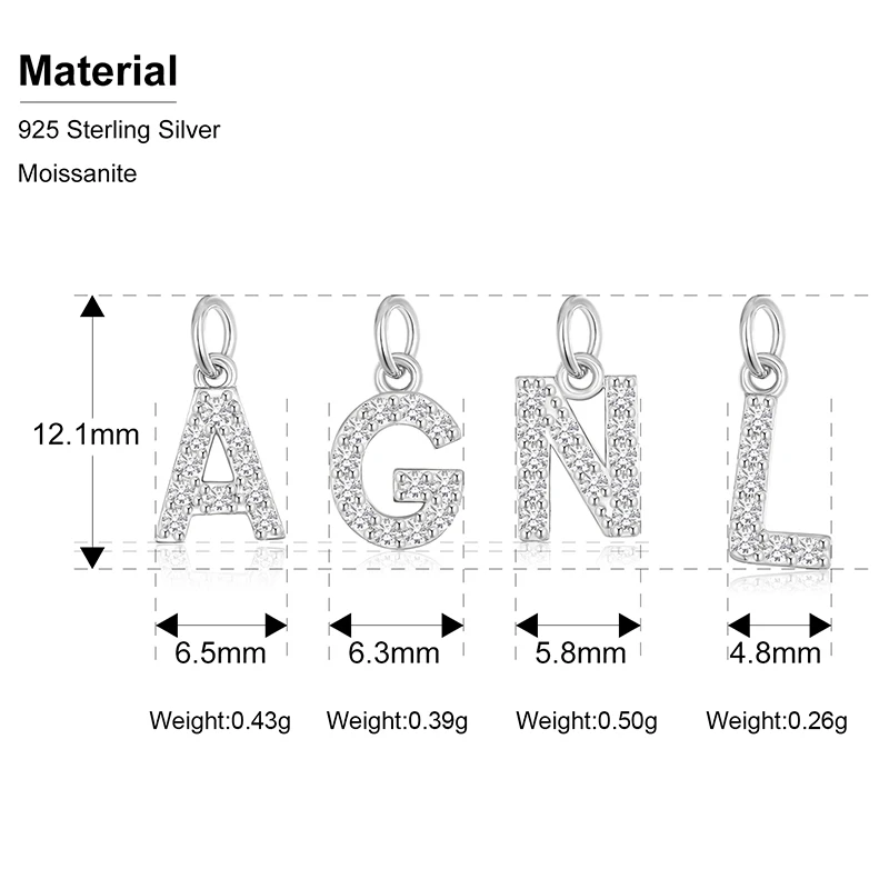 Silver Necklace Charms Fashion Tiny Moissanite Initial 26 Letter Charms Pendant 925 Sterling Silver For Women Necklace Jewelry Accessories Xmas Gifts Pendant Necklace Silver Pendant Moissanite Necklace