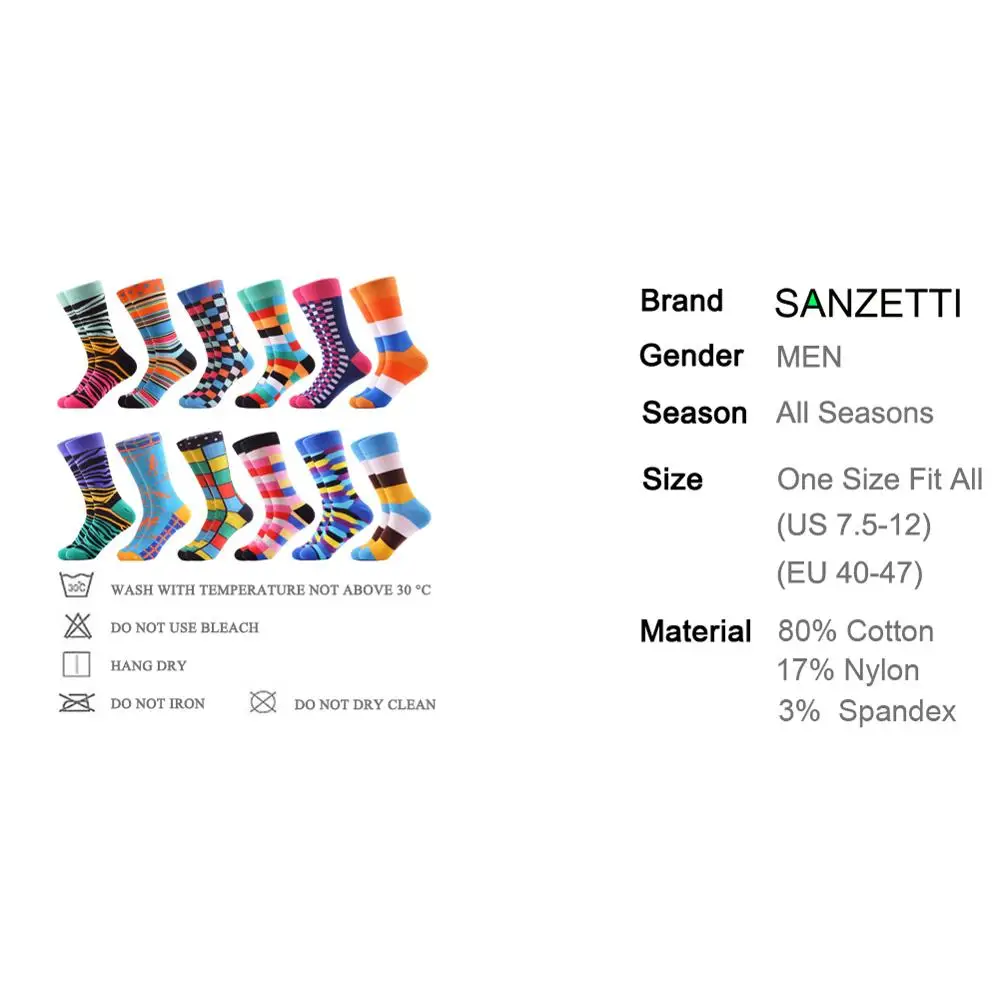 SANZETTI/12 пар/партия, мужские повседневные забавные носки из чесаного хлопка, Харадзюку, хипстерские носки-башмачки, новые подарки, креативные носки