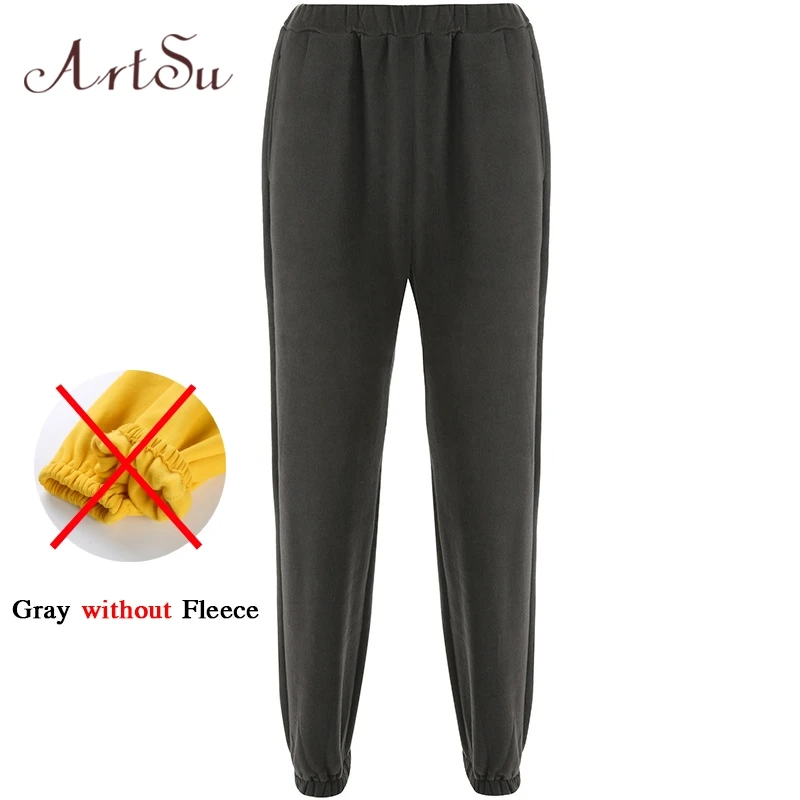 Gray without Fleece ArtSu зимние женские спортивные штаны, флисовые черные брюки с высокой талией, Свободные теплые штаны, женская одежда для бега, уличная одежда ASPA20247 - Цвет: Gray without Fleece