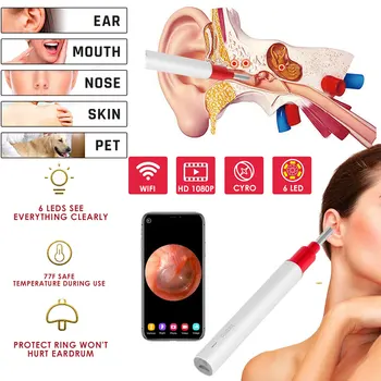 

HD1080P WiFi Ear Otoscope Wireless Digital Ear Inspection Cleaning Tools Camera Earwax Light with 6 Led Multi Color IOS Android