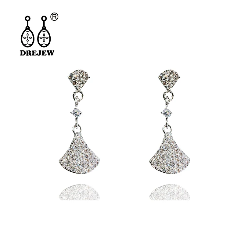 

DREJEW Flower Square Sector Rhinestone Statement Earrings 2019 925 Needle Crystal Stud Earrings for Women Wedding Jewelry HE9031
