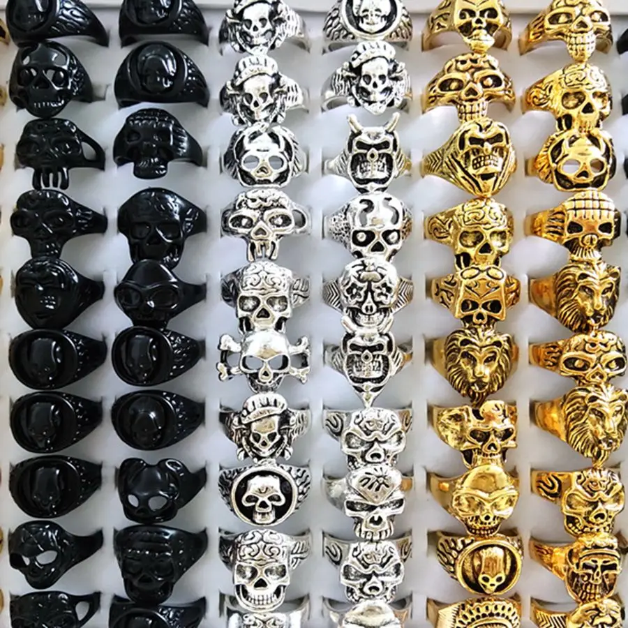 20pcs Skull Ring Punk Vintage Skeleton Rings Mens Womens Styles Mixed Gothic Hiphop Jewelry 3
