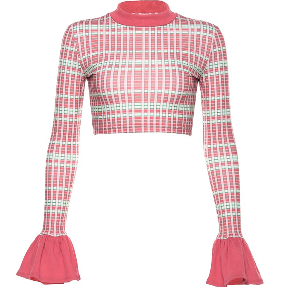 Осенняя Женская майка в полоску, топ, сексуальный женский вязаный Топ с круглым вырезом и расклешенными рукавами, облегающие топы, вечерние пуловеры, уличная одежда, Топ